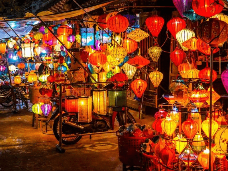 Lanterns light up the corner of the night market