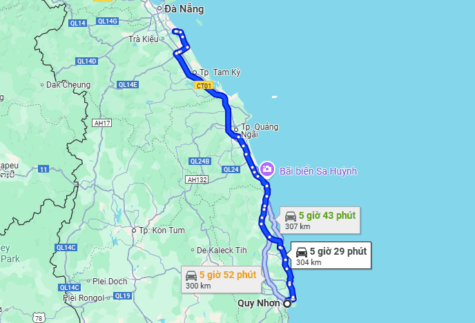 Distance from Quy Nhon đến Hoi An