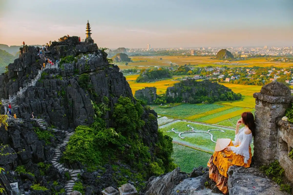 The top of Mua Cave with a breathtaking panoramic view of Tam Coc’s rugged landscape