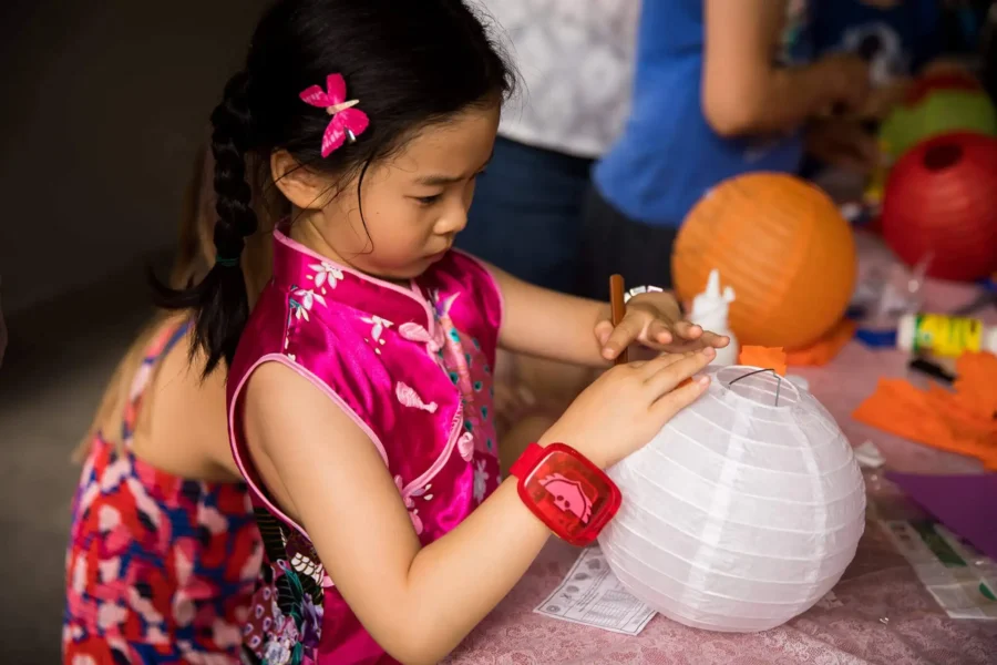 The lantern-making process is carefully guided step-by-step so even children can join in and create their own