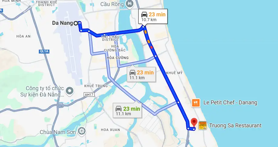 How to get to the Marble Mountains from Da Nang? (source: GG Maps)