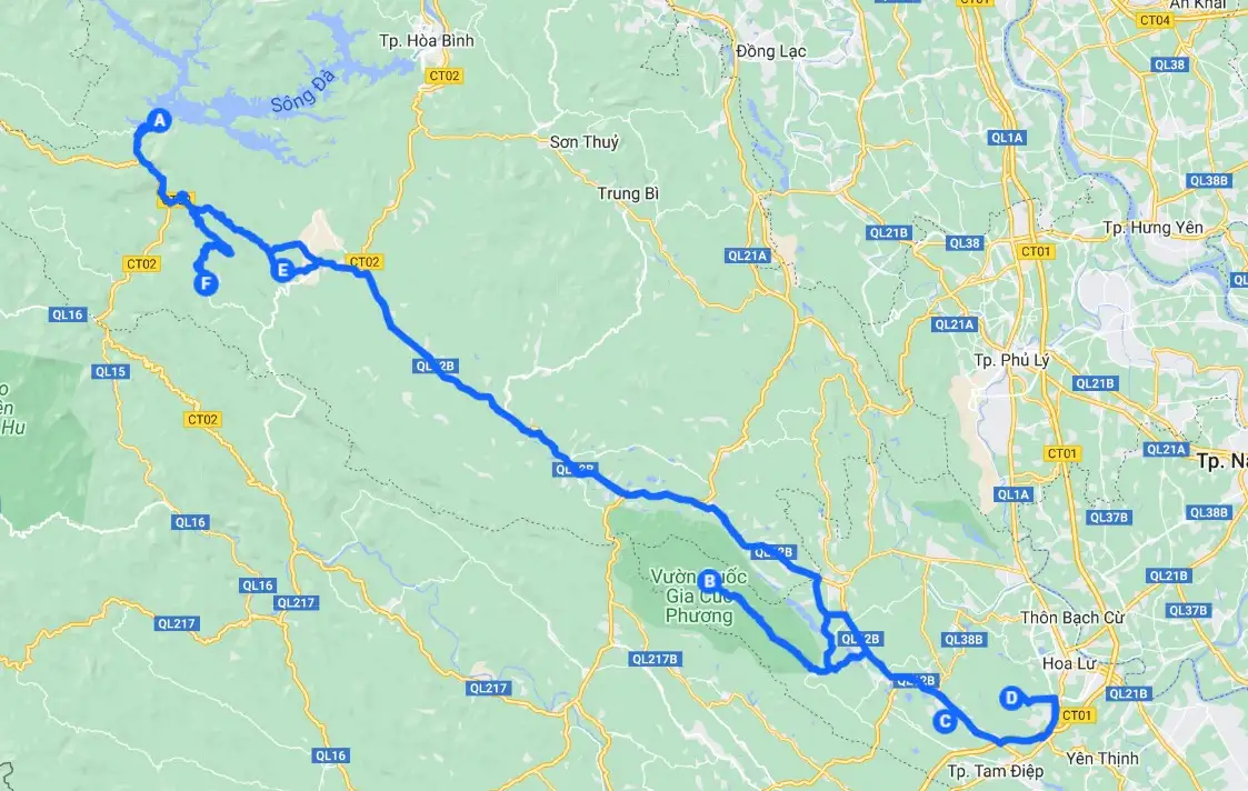 The route from Tam Coc to Mai Chau (Source: Mai Chau Hideaway Lake Resort)