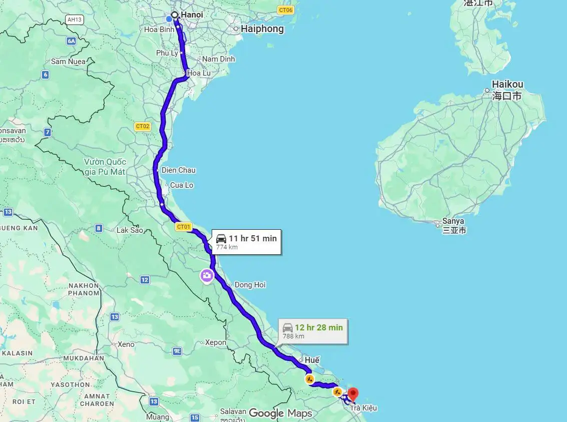 It takes 11-13 hours from Ha Noi to Da Nang