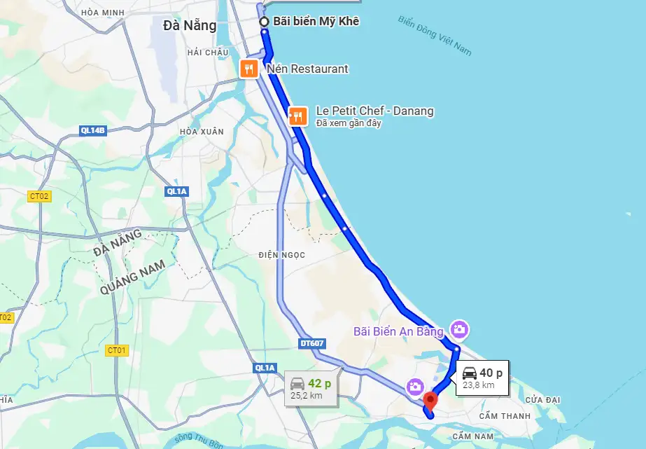 From My Khe Beach to Hoi An, the distance is about 25km