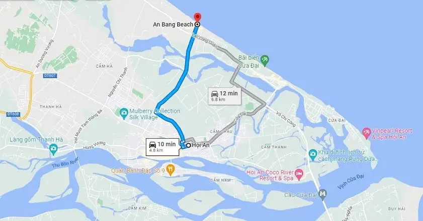 Routes from Hoi An to An Bang beach