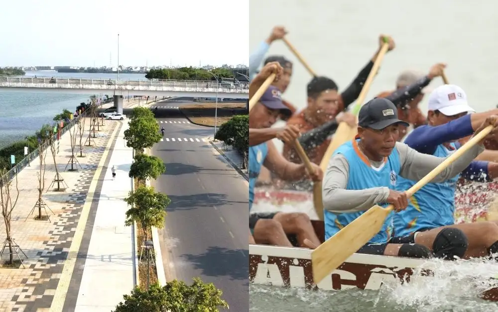Enjoy Cam Le River sidewalk and boat racing