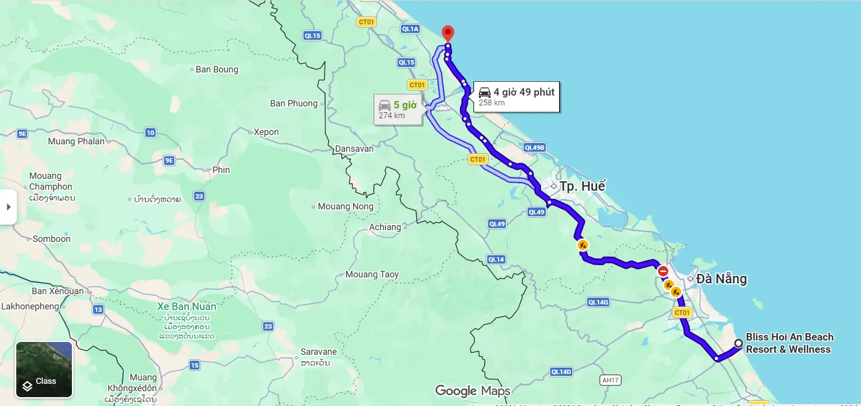Distance entre Bliss Hoi An et les tunnels de Vinh Moc