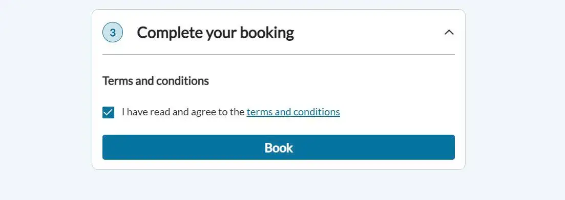 Double-check your booking details before clicking “Book”