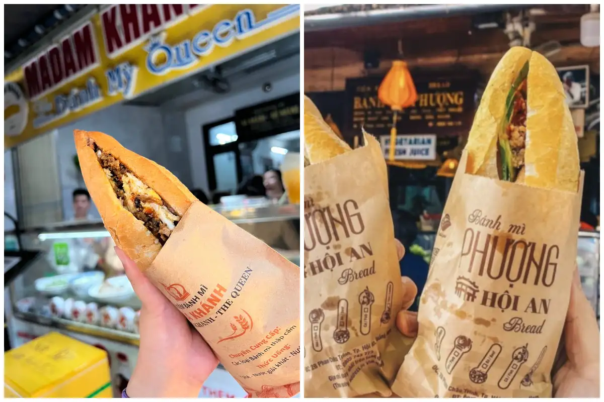 Madam Khanh banh mi next to Banh Mi Phuong banh mi comparison 