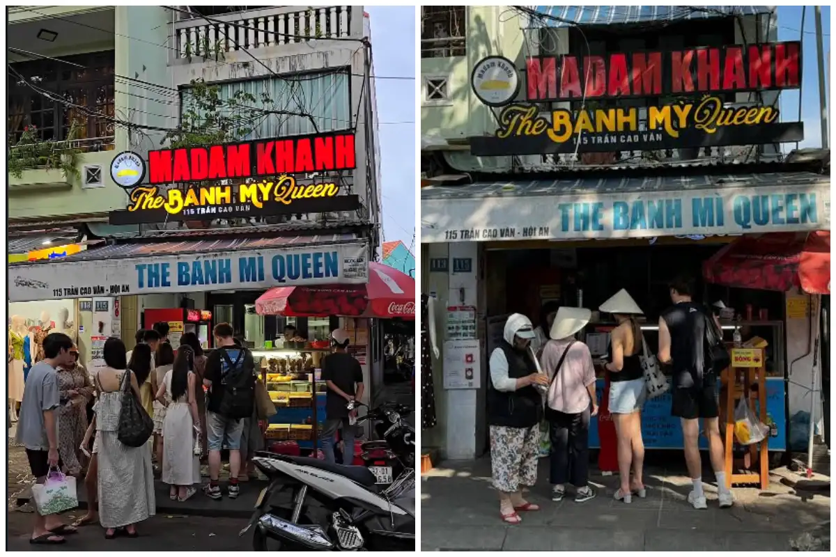 Short morning queue at Madam Khanh banh mi shop in early daylight (Source: Collected)