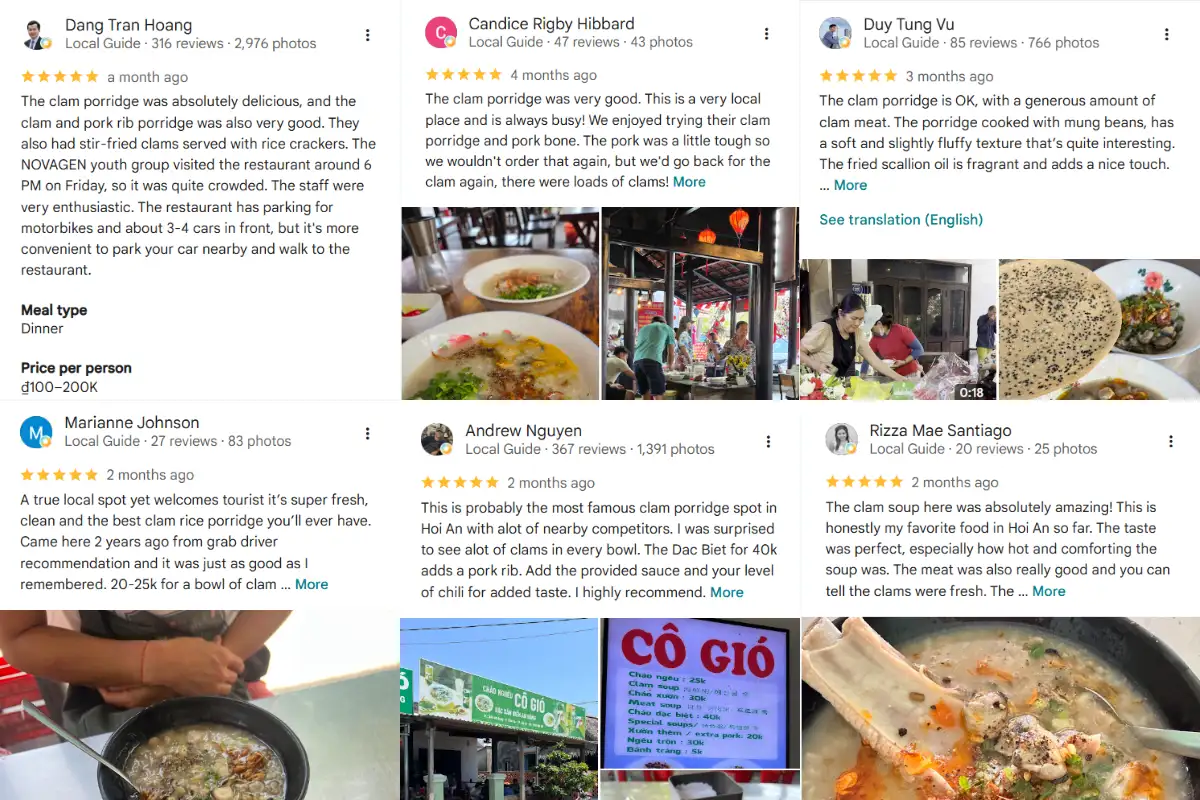 Visitors really love Hoi An Clam Porridge (Source: Google Maps)