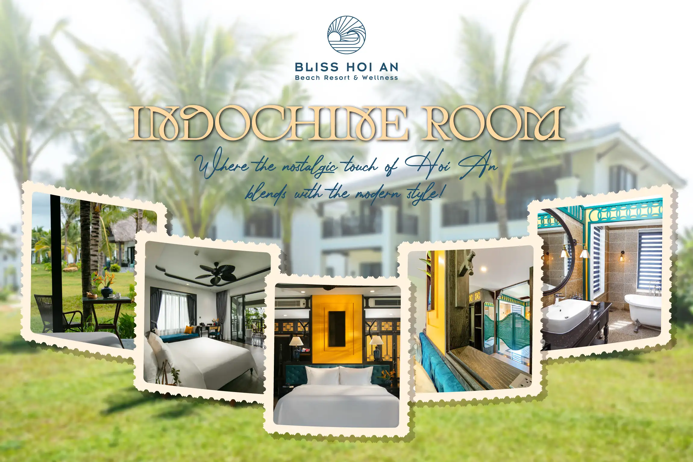 Indochine Villa interior at Bliss Hoi An Beach Resort with French colonial-style furnishings