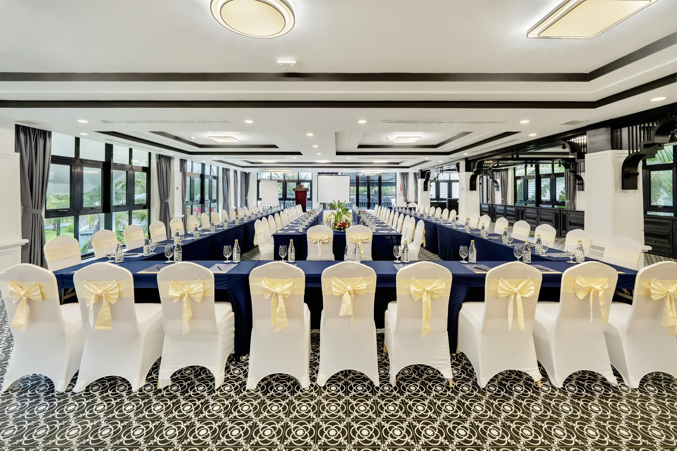 Resort meeting room set up for a corporate presentation in Hoi An