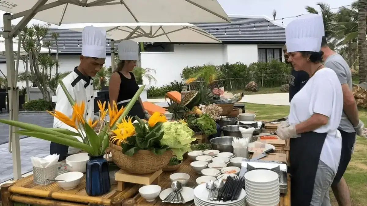 The resort's chef leads a hands-on Vietnamese cooking class