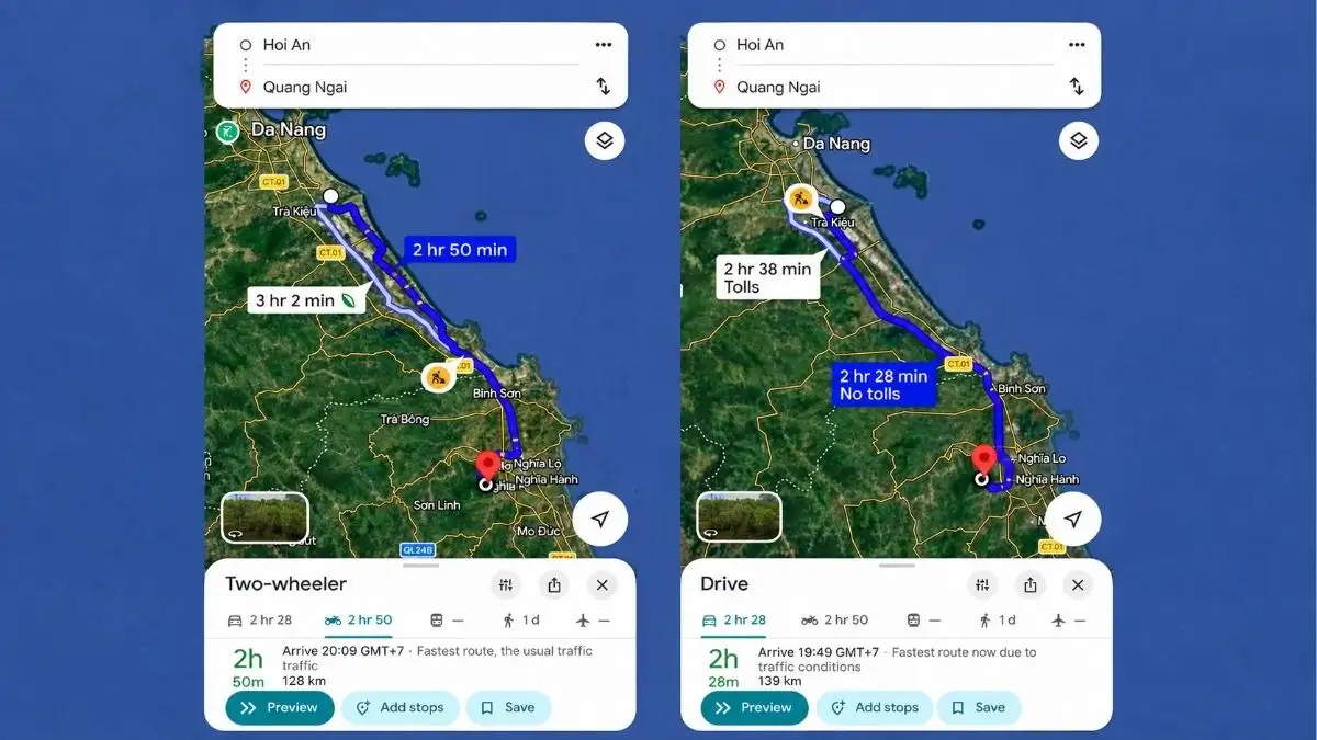 Google Maps lets you compare different transport options for the journey