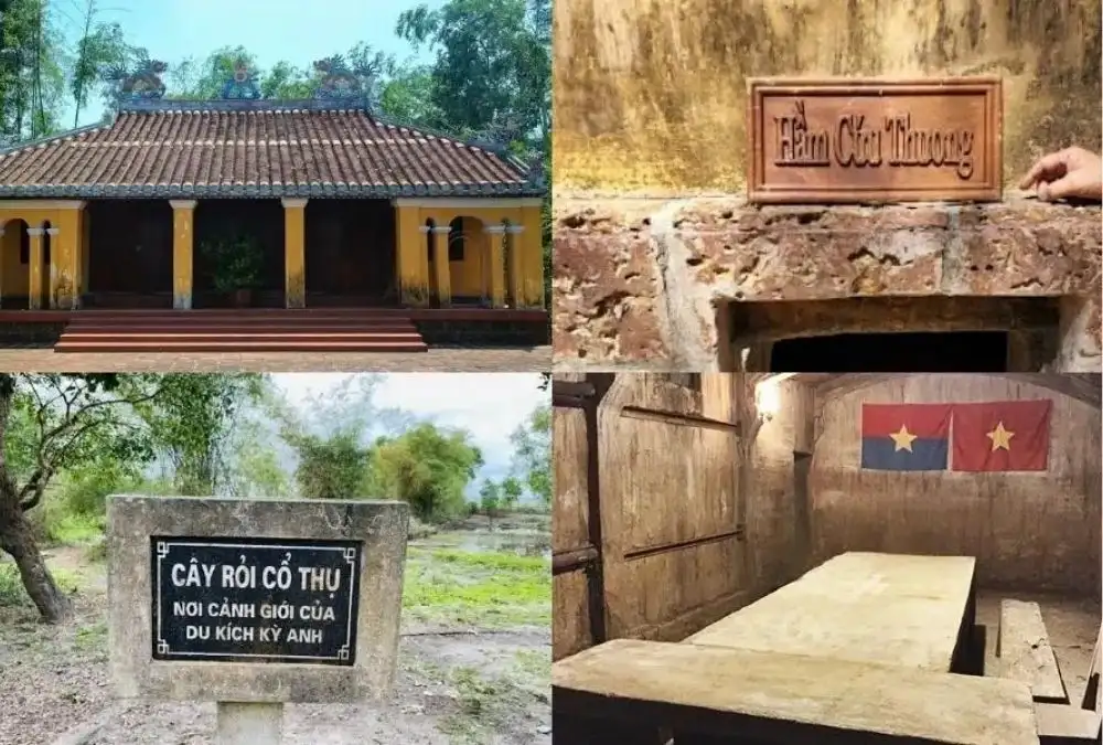 Ky Anh Tunnels near Tam Ky, featuring narrow underground passages, wooden ladders and historic wartime shelters 