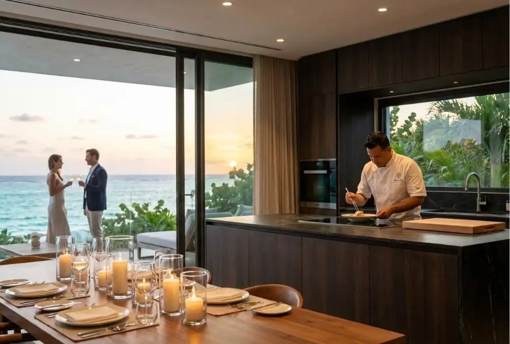 Confirm the menu, ingredient budget, service hours and clean-up arrangements before the chef arrives (Source: luxuriantdestinations.com)