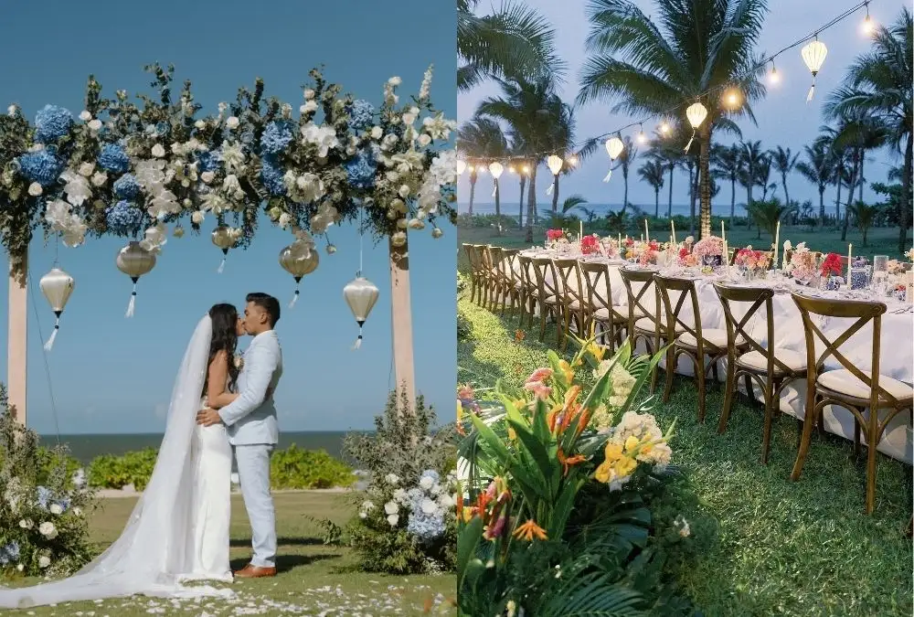An intimate wedding reception with elegant table settings and a romantic atmosphere